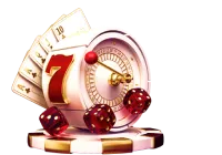 a white casino machine with cards and dice